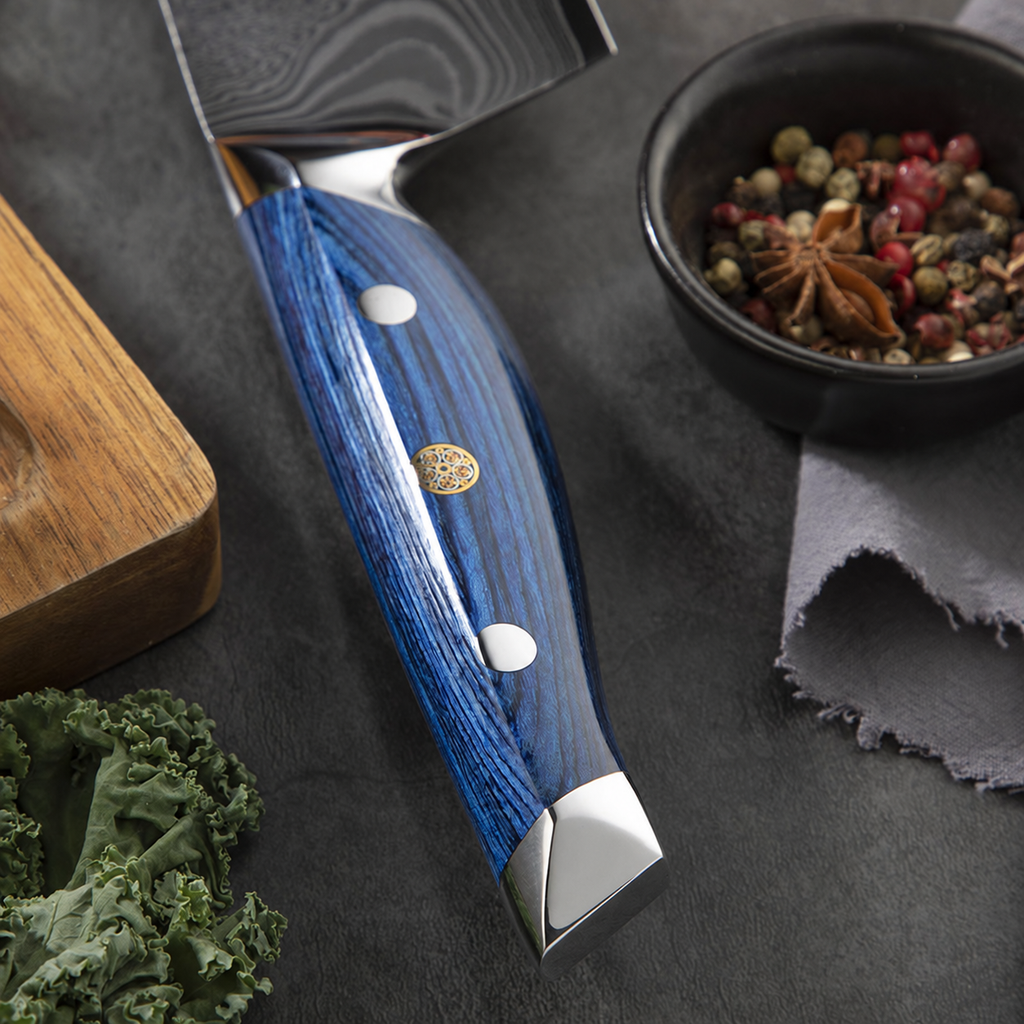 Set japonais Aoi — 5 couteaux — kiritsuke — vue de détail ou en cuisine