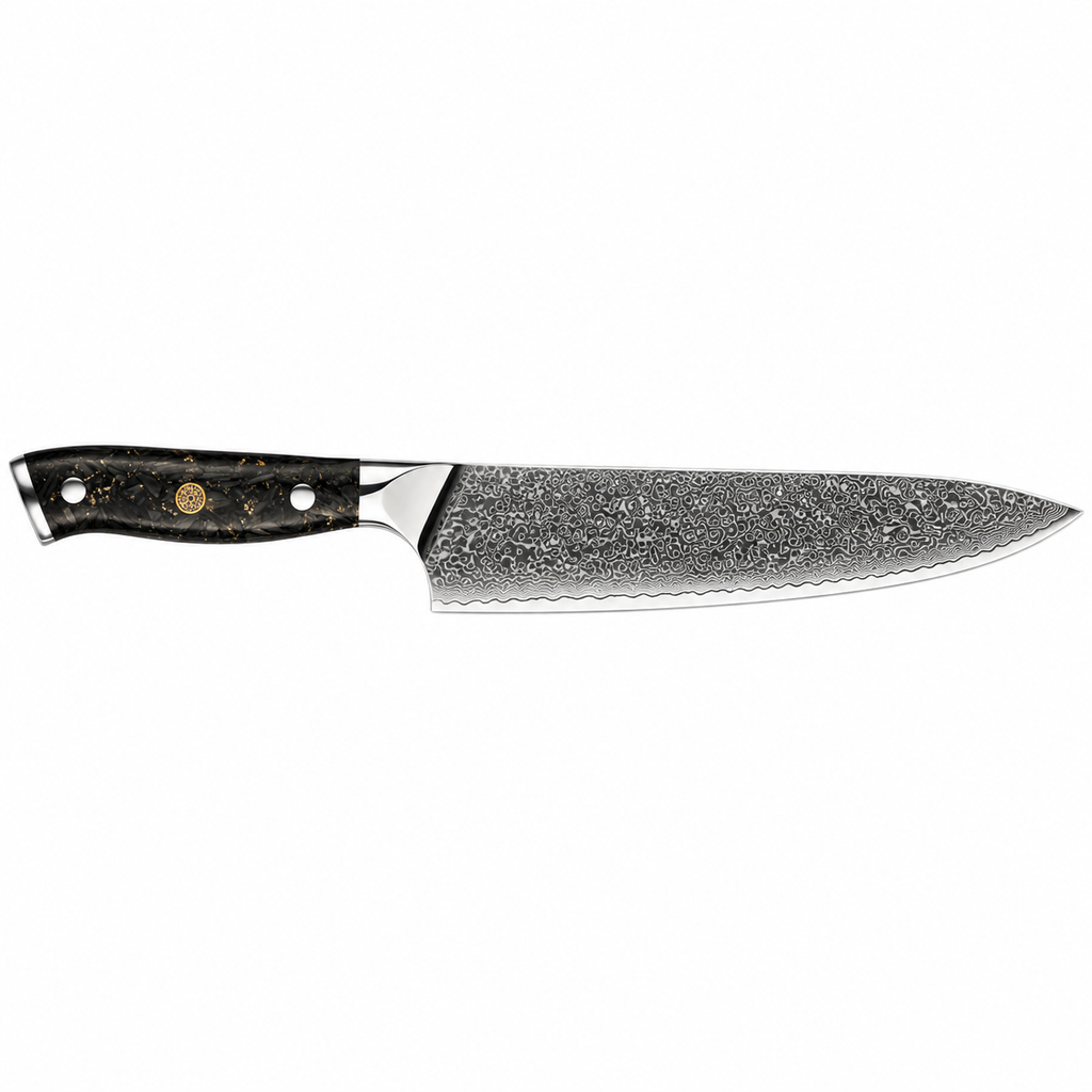 Couteau de chef Kin — Damas et manche noir doré