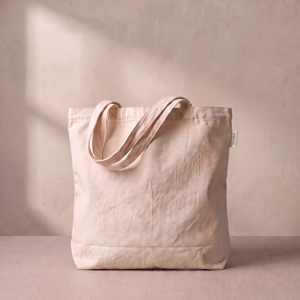 Sac du marché avec petite étiquette SEIDO cousue