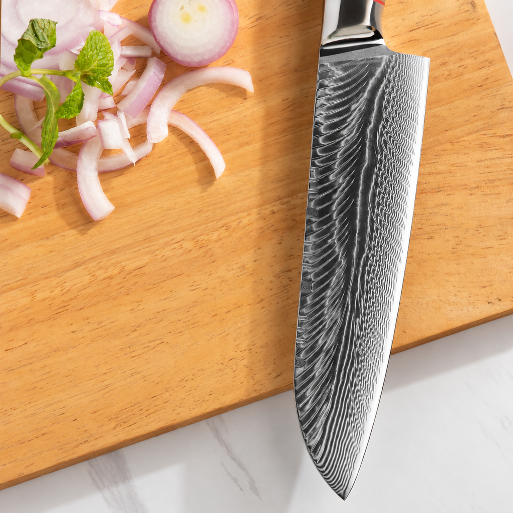 Couteau Santoku Tsuru — détail de la lame